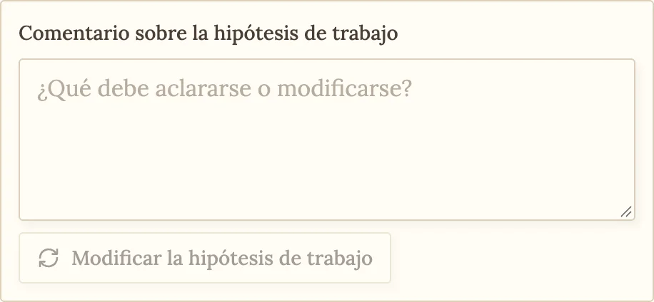 Campo de comentario para la hipótesis actualizada