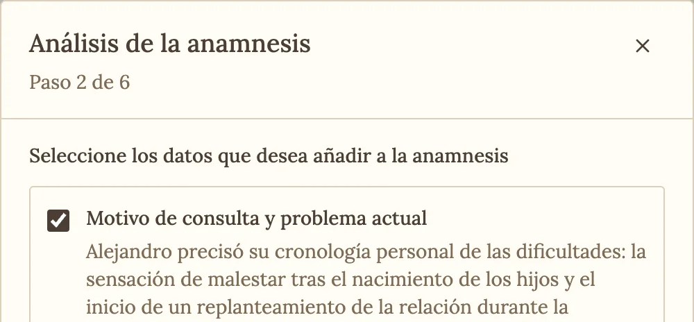 Análisis del material de una nueva sesión